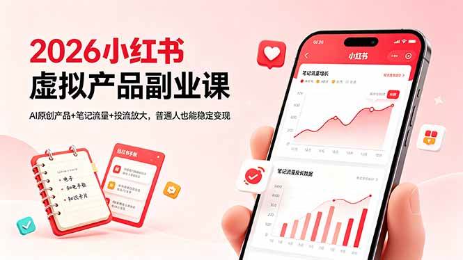 (5.14)2026小红书虚拟产品副业课，AI原创产品+笔记流量+投流放大，普通人也能稳定变现