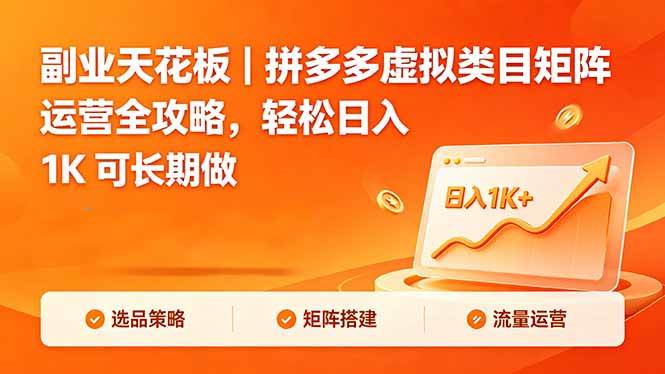 (5.14)副业天花板｜拼多多虚拟类目矩阵运营全攻略，轻松日入 1K 可长期做